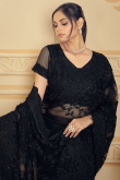 Stone Embroidered Net Black Saree