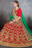 Red Sangeet Lace Embroidered Lehenga in Net