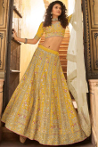Stone Work Embroidered Art Silk Mustard Yellow Lehenga