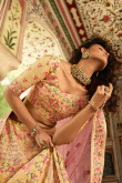 Stone Work Embroidered Art Silk Pale Yellow Lehenga