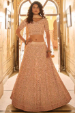 Stone Work Embroidered Crepe Peach Lehenga