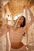 Stone Work Embroidered Crepe Peach Lehenga