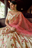 Georgette Off White Embroidered Lehenga