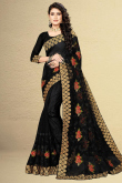 Stone Embroidered Net Black Saree