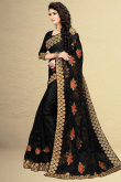 Stone Embroidered Net Black Saree