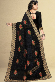 Stone Embroidered Net Black Saree