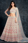 Stone Work Embroidered Net Creamy Pink Lehenga