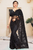 Stone Work Embroidered Net Dusty Black Saree