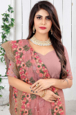 Stone Work Embroidered Net Light Pink Saree