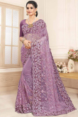 Stone Embroidered Net Mauve Saree
