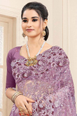 Stone Embroidered Net Mauve Saree