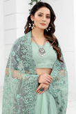 Stone Work Embroidered Net Mint Green Saree