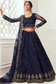 Stone Work Embroidered Net Navy Blue Lehenga