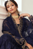 Stone Work Embroidered Net Navy Blue Lehenga