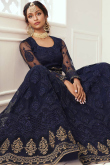 Stone Work Embroidered Net Navy Blue Lehenga