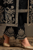 Stone Work Embroidered Net Pure Black Trouser Suit