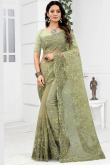 Stone Work Embroidered Net Sage Green Saree