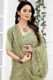 Stone Work Embroidered Net Sage Green Saree