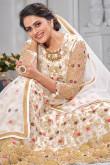 Stone Work Embroidered Net White Anarkali Suit