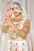 Stone Work Embroidered Net White Anarkali Suit