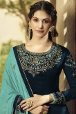 Prussian Blue Satin Georgette Sharara Suit for Eid