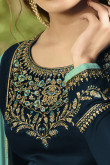 Prussian Blue Satin Georgette Sharara Suit for Eid