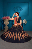 Stone Work Embroidered Satin Navy Blue Lehenga