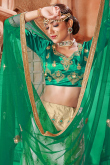 Stone Work Embroidered Silk Cream Beige Ombre Lehenga