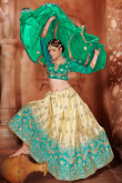 Stone Work Embroidered Silk Cream Beige Ombre Lehenga