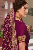 Plum Purple Zari Embroidered Silk Saree