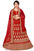Stone Work Embroidered Velvet chilly Red Bridal Lehenga