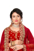 Stone Work Embroidered Velvet chilly Red Bridal Lehenga