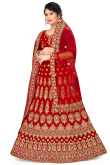 Stone Work Embroidered Velvet chilly Red Bridal Lehenga