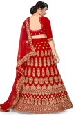 Stone Work Embroidered Velvet chilly Red Bridal Lehenga