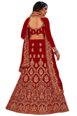 Stone Work Embroidered Velvet Deep Red Lehenga