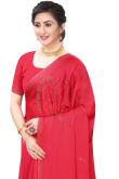 Stone Work Satin Party Wear Saree In Red Color