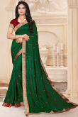 Bottle Green Saree With Woven Zari Border