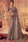 StoneEmbroidered Chinnon Mauve Taupe Saree