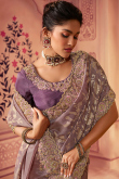 StoneEmbroidered Chinnon Mauve Taupe Saree