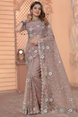 Stylist Dusty Mauve Dori Embroidered Saree in Net 