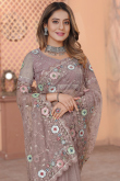 Stylist Dusty Mauve Dori Embroidered Saree in Net 