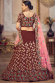 Taffeta Silk Dark Brick Red Embroidered Panelled Style Lehenga