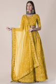 Trombone Yellow Taffeta Silk Embroidered Lehenga