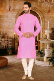 Taffy Pink Churidar Cotton Men Kurta Pajama for Party 