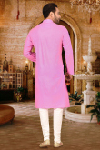 Taffy Pink Churidar Cotton Men Kurta Pajama for Party 