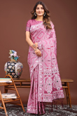 Taffy Pink Cotton Saree With Weaved Thread Work For Diwali
