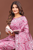 Taffy Pink Cotton Saree With Weaved Thread Work For Diwali