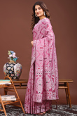 Taffy Pink Cotton Saree With Weaved Thread Work For Diwali