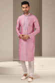 Taffy Pink Dupion Silk Embroidered Men's Kurta With Churidar
