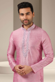 Taffy Pink Dupion Silk Embroidered Men's Kurta With Churidar